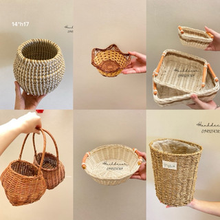Giỏ cói nhỏ xinh xắn HANHDECOR, rổ đựng bánh mì hoa quả, Khay giỏ mây đựng đồ
