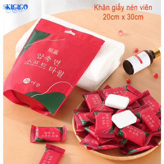 Khăn giấy nén hàn quốc dạng viên kẹo 20 cm x 30 cm mang đi tiện lợi
