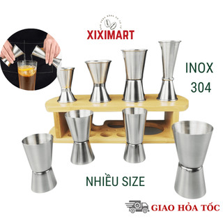 Ly đong định lượng pha chế 2 đầu Inox 304, Jigger định lượng thép không gỉ màu bạc, đồng, nhựa PC