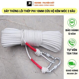 Dây Thừng Lõi Thép 8mm Cứu Hộ, Dây Dù Leo Núi Kèm Móc Nối 2 Đầu Có Thể Nối Dài Cao Cấp Đa Năng Dài 10m - 30m Tiện Lợi