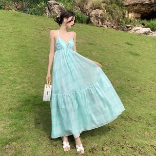 [Vui lòng nhắn tin shop trước khi đặt đơn] ĐẦM 2 DÂY XANH BẠC HÀ SUMMER 5422