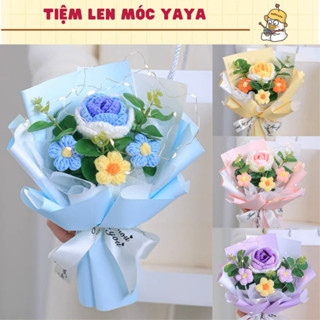 [SẴN + hoả tốc + tặng túi thiệp đèn] Bó hoa hồng len 1 bông mix hoa 5 cánh làm quà tặng valentine 14/2, 8/3, 20/10,...