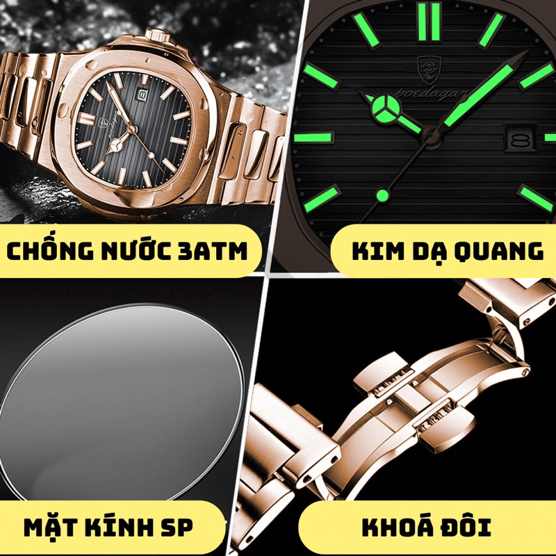 Đồng hồ nam chính hãng POEDAGAR 613 cao cấp dây kim loại bạc kim dạ quang phát sáng chống nước tốt | BigBuy360 - bigbuy360.vn