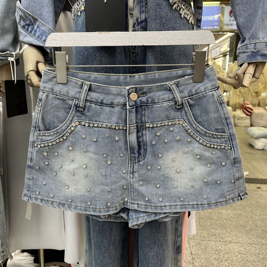 Chân váy ngắn jeans, quần giả váy đính đá Quảng Châu Cao Cấp