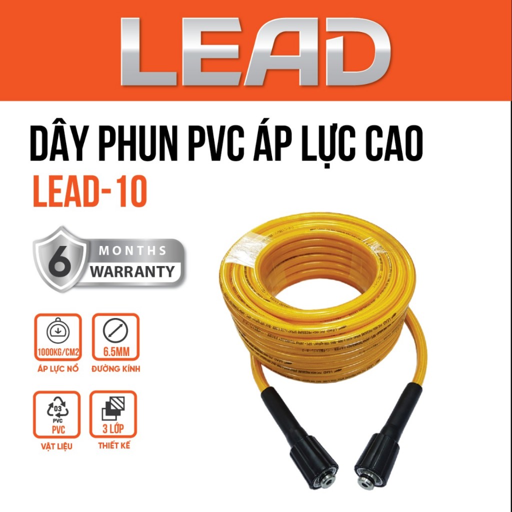 Dây Phun Áp Lực Lead Chất Liệu Pvc Đầu Ren 22Mm Chuyên Dùng Cho Máy Rửa Xe Chống Xoắn, Chống Gập Rối Dây