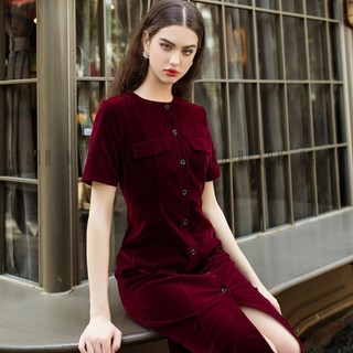 Đầm nhung đỏ cổ tròn NGADO