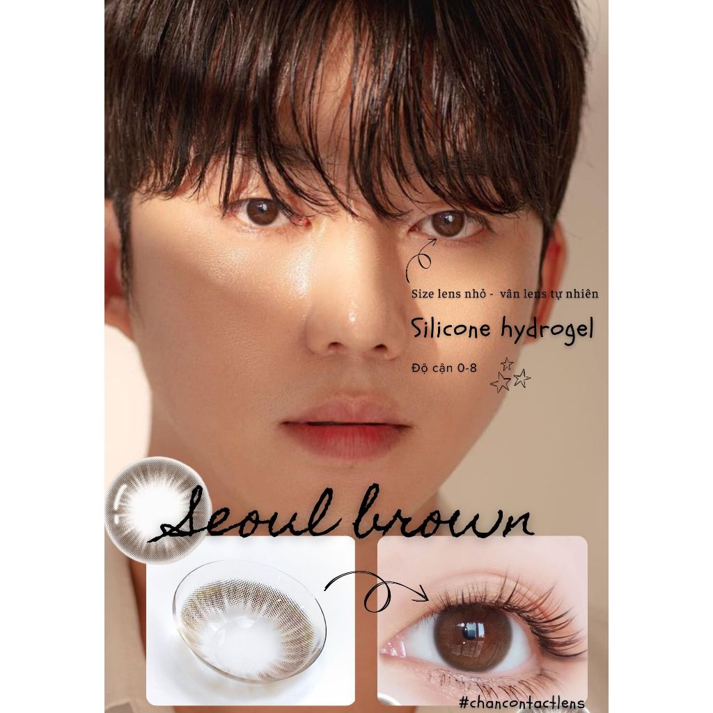 Lens tone nâu tự nhiên, giống hệt màu mắt | Gdia: 12.8mm | HSD 1 năm|Silicone | Seoul | Angeleyes