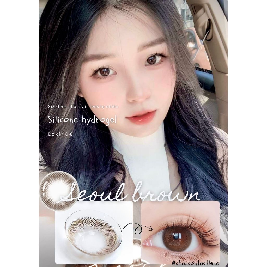 Lens tone nâu tự nhiên, giống hệt màu mắt | Gdia: 12.8mm | HSD 1 năm|Silicone | Seoul | Angeleyes