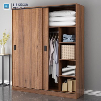 [Chỉ giao lắp tại TP.HCM] Tủ Áo Cửa Lùa Màu Walnut Hiện Đại, Sang Trọng Thương Hiệu SIB Decor TA19