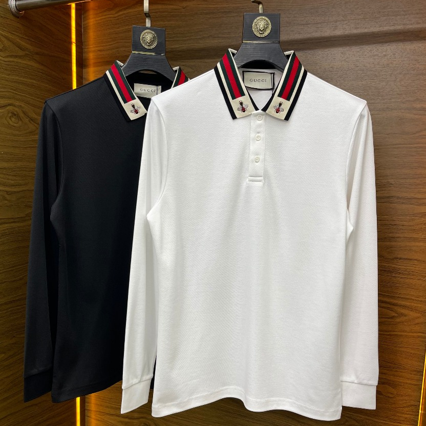 Áo nỉ dài tay Gucci cổ polo thêu Ong kẻ sọc màu LA 1-1 on web