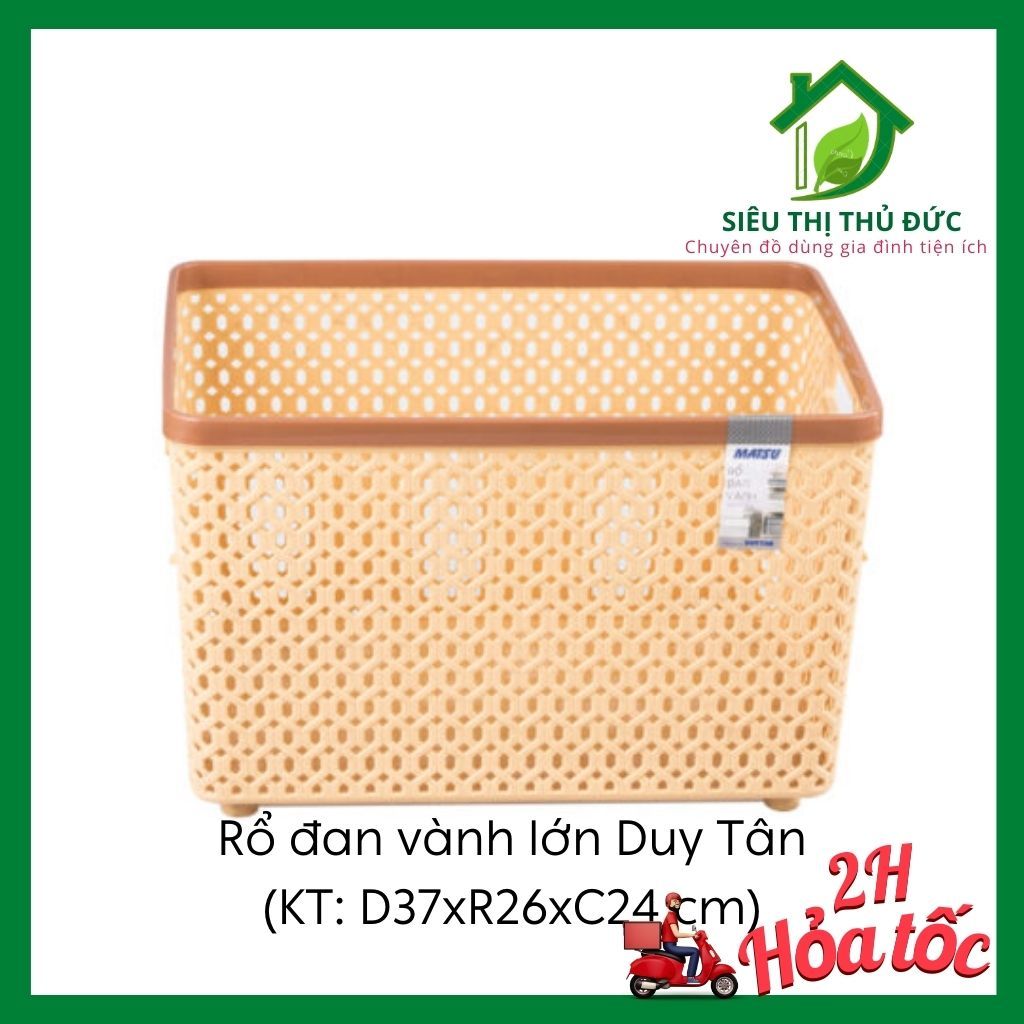 Rổ Đan Vành Lớn Nhựa Duy Tân 37X26X24Cm - Rổ Nhựa Đan Mây Có Tay Cầm Tiện Lợi