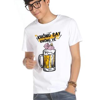 Áo thun cổ tròn nam nữ in chữ Không Say Không Về chất vải cotton thoáng mát, co dãn sành điệu, trẻ trung AGD009