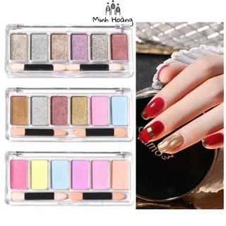 Khay 6 ô bột tráng gương nail nhiều màu trang trí móng tay dành cho nữ