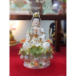 Tượng mẹ quan âm bồ tát ngồi tòa sen gốm sứ