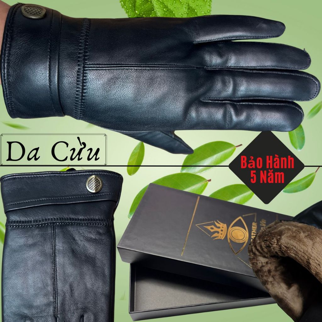 Găng Tay Da Cừu Nam Cao Cấp Mỏng Nhẹ Lót Lông Đi Mưa Thoải Mái, Dễ Lái Xe - Không Bong Nổ - Bảo Hành Da Thật 5 Năm KT.7