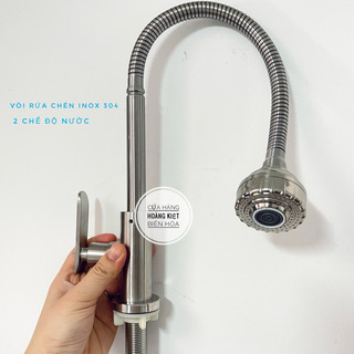 Vòi rửa chén inox 304 cần lò xo bẻ 2 chế độ nước, mẫu xoay 360 độ