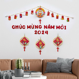 Combo 4 bảng gỗ decor trang trí tết kèm set chữ và bộ 10 phụ kiện treo trang trí tết 2024