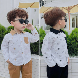  Set bộ sơ mi in hình VOI CON cho bé trai chơi Tết, đi học, đi chơi, đi sự kiện từ 10-30Kg