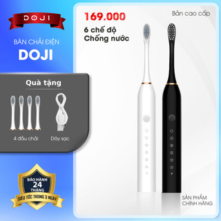 Bàn chải điện Doji cao cấp , 6 chế độ, Công suất mạnh, Công nghệ sóng âm, Tặng kèm 4 đầu chải, Doji