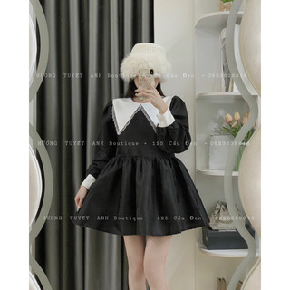 Váy babydoll cổ sen tay bồng tafta