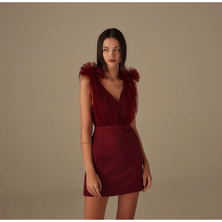 Joile - Váy/đầm cổ V rút tulle hoa vai Mini Candy Dress