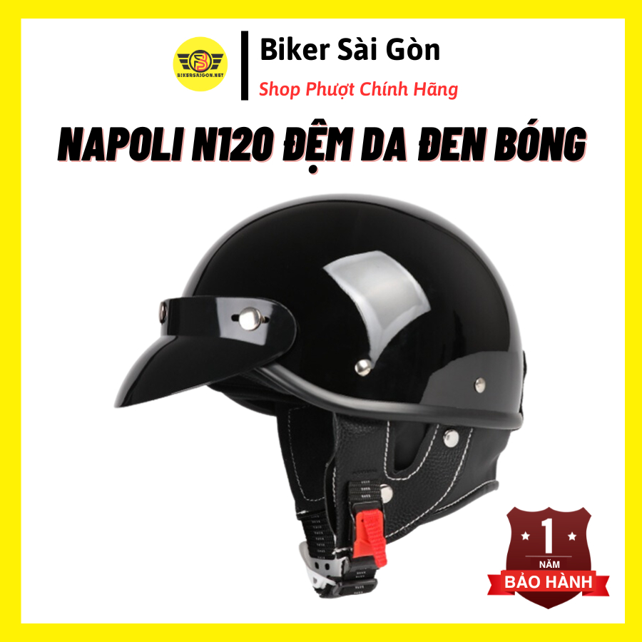 Mũ Bảo Hiểm Napoli Nửa Đầu N120 N179 Retro Phong Cách Nhật Bản Đen Bóng - Biker Sài Gòn