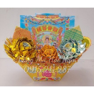 Trọn bộ mâm cúng dâng/tạ lễ mẹ quan âm bồ tát - đầy đủ vàng bạc / sen kinh chú & giấy cúng