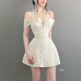 Mira Lace - Đầm ren Pháp thiết kế trễ vai SẴN MUSH ngực siêu xinh, cột yếm thanh lịch, tôn dáng