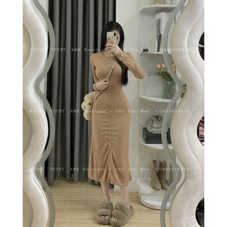 Váy body dáng dài nút trơn tay dài ( hình chính chủ )