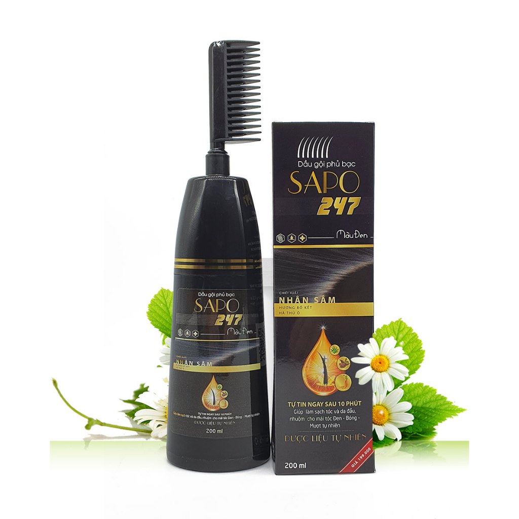  Thuốc nhuộm tóc đen dầu gội phủ bạc SAPO 247 - Có 2 màu ĐEN - NÂU lên màu sau 9 phút - Thảo mộc tự nhiên 