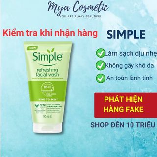 Sữa rửa mặt Simple Gel Freshing 150ml Dịu nhẹ cho da nhạy cảmgiúp da sạch thoáng & không chứa xà phòng- Mya Cosme