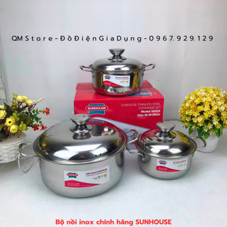 Nồi inox sunhouse 1 đáy đa năng sh224 , bộ 3 nồi inox sh224 sunhouse đun mọi loại bếp qm store