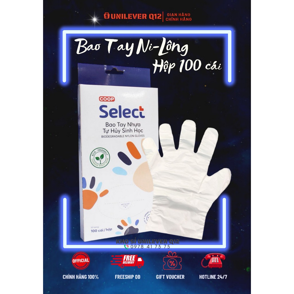 Bao tay nylong nhựa tự hủy sinh học Coop Select 100 cái/hộp