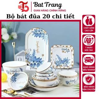  Bộ Tô Bát Chén Đĩa Sứ 20 Chi Tiết Hoa Xanh Dương Simple Style Set Bát Đĩa Đồ Gốm Sứ DecorTráng Men Cao Cấp 