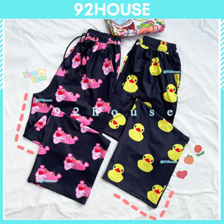 Quần dài ống rộng mặc nhà in hoạt hình Quần dài cartoon unisex Báo hồng vịt vàng cá mập đồ mặc nhóm