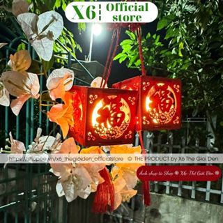 Đèn lồng treo Tết, đèn lồng đỏ mini chữ Phúc trang trí lễ Tết cổ truyền, rằm Trung Thu bằng gỗ lắp ghép-Thế giới đèn X6