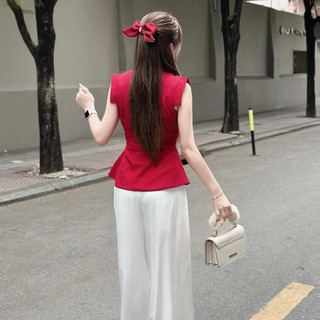 Set áo đỏ kèm quần li trắng (HÀNG CHUẨN LOẠI 1)
