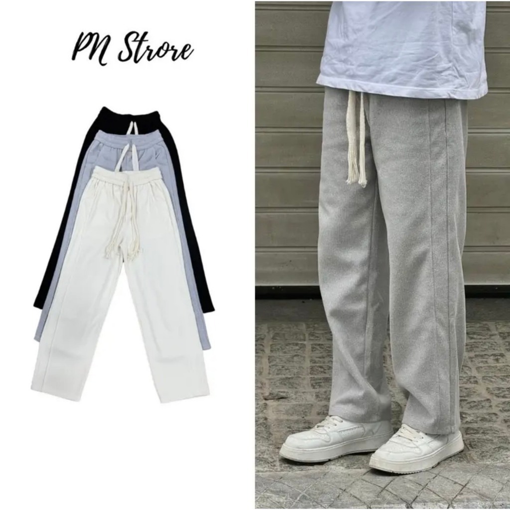 Quần nỉ tăm nam thun ống suông rộng sweatpant unisex chất nỉ cotton rất dày dặn cạp xỏ dây drawstring bảng lớn Ver 2.0
