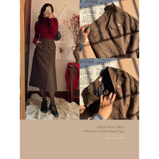 Chân váy dạ kẻ hai lớp tông nâu tây tôn dáng xoè A (ảnh thật tự chụp)