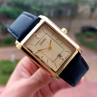  Đồng hồ nam Citizen mặt vuông máy Nhật dây da cao cấp 