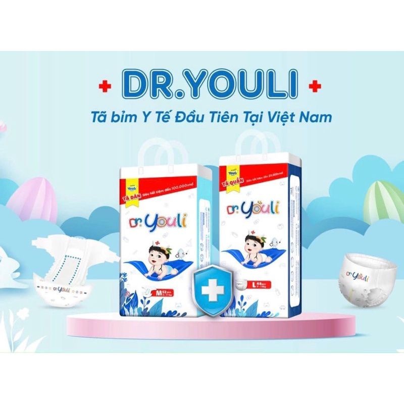 Bỉm YOULI Y TẾ- DR YOULI Trắng Quần Dán Thấm Hút Size S60 M52 M48 L48 XL44