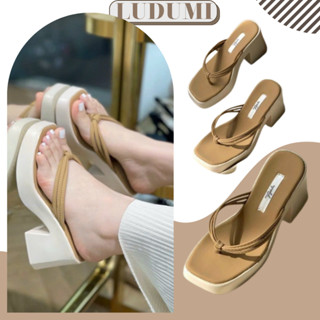 Dép đế xuồng cao 7 phân LUDUMI- dép xỏ ngón nữ kẹp dây sợi (from nhỏ chân tròn tăng 1size)