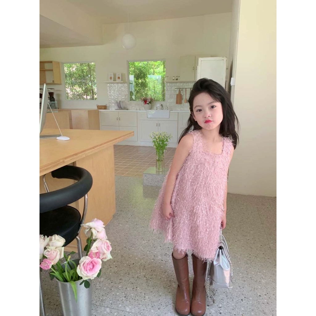 VÁY LÔNG HẠT HỒNG BÉ GÁI