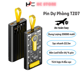 Sạc Dự Phòng Trong Suốt 20000mAh TZ07 Với 2 Cổng Sạc Nhanh 22.5w và PD 20W Kèm 4 Đầu Sạc Màn Hình LED- TZS