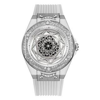Đồng Hồ Huboler Hanboro Nữ Dây Silicon Bọc Da Trắng Silver Authentic 38mm