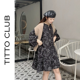 Váy Hoa Nhí Đen Trắng Dài Tay Dáng Babydoll Xòe - TITTO CLUB