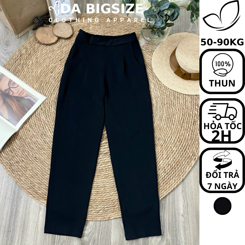 DA BIGSIZE - Quần Baggy Nữ Bigsize , Quần Tây Lưng Thun Cạp Cao Chất Thun Co Dãn Dành Cho Người Mập 50-90kg