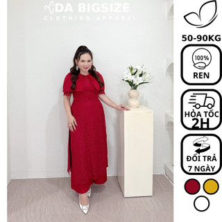 DA BIGSIZE - Áo Dài Nữ Bigsize , Áo Dài Cách Tân 3 Món Đắp Cổ Chất Ren Cao Cấp Che Khuyết Điểm Cho Người Mập 50-90kg