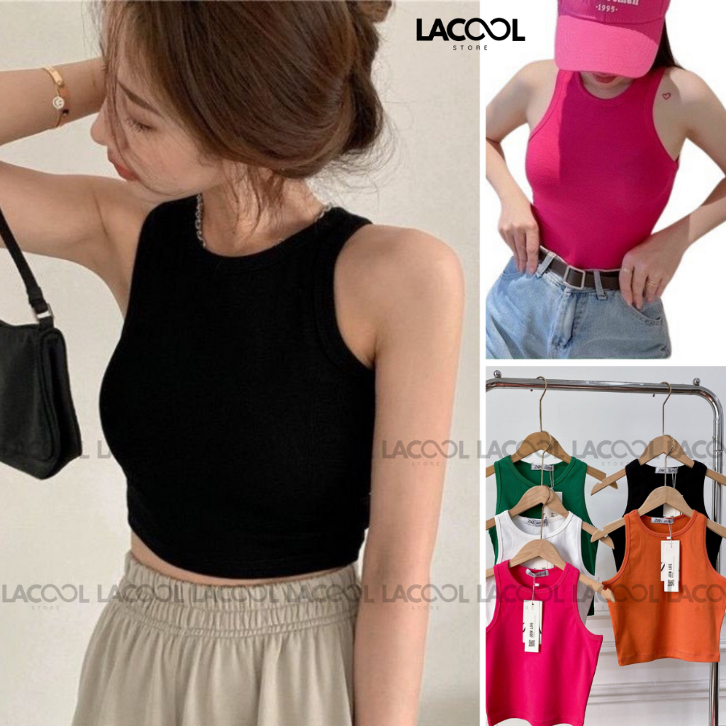 Áo Ba Lỗ Croptop Nữ Thun Tăm LACOOL Siêu Mềm Mát Thoáng Khí, Dáng Crop Khoe Body Có 5 Màu Basic Cho Nàng Lựa Chọn LA16 | BigBuy360 - bigbuy360.vn