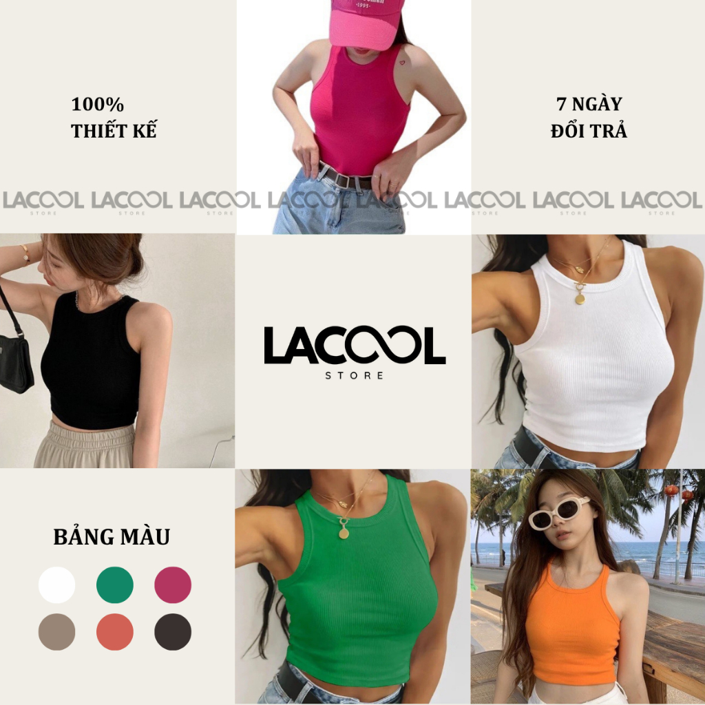 Áo Ba Lỗ Croptop Nữ Thun Tăm LACOOL Siêu Mềm Mát Thoáng Khí, Dáng Crop Khoe Body Có 5 Màu Basic Cho Nàng Lựa Chọn LA16 | BigBuy360 - bigbuy360.vn